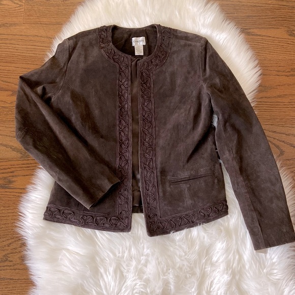 Chico's Chocolate Brown Suede Leather Jacket SZ 1 - Picture 2 of 12